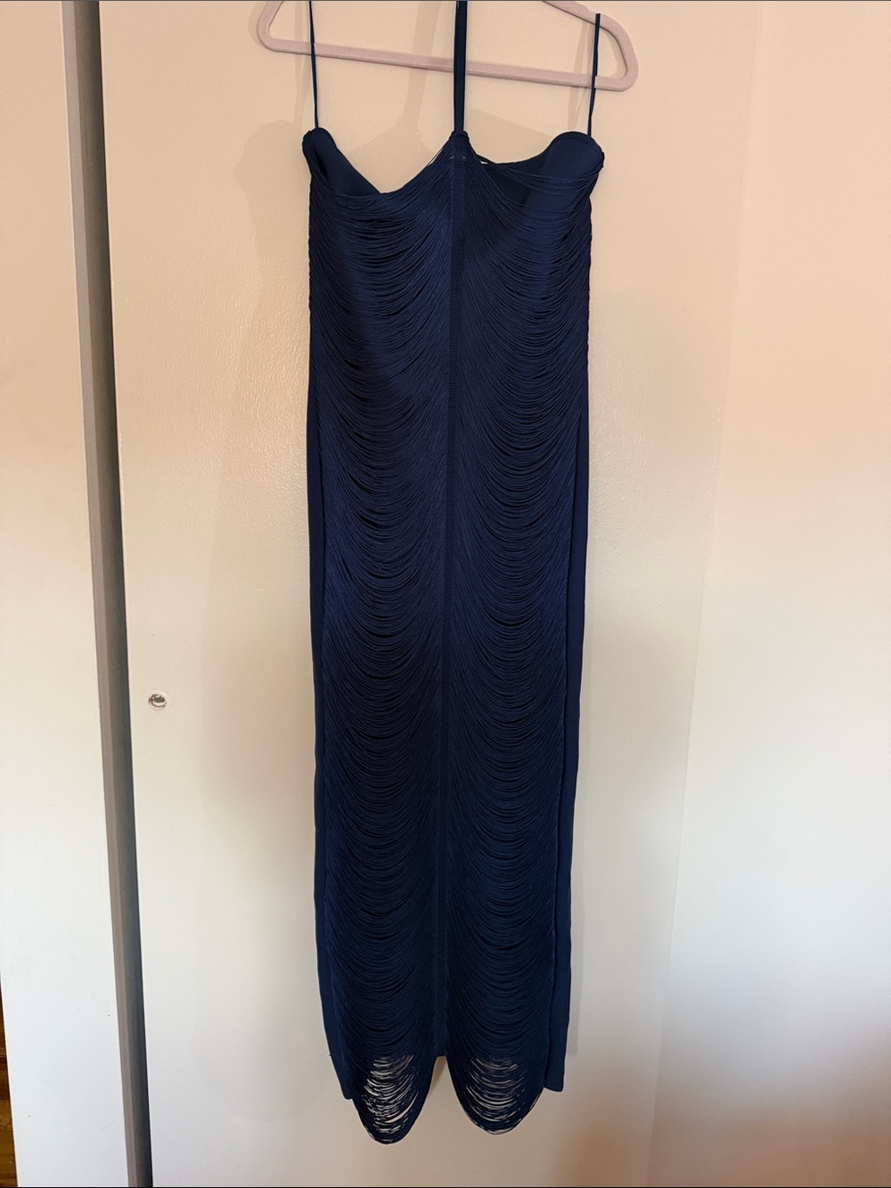 Navy Ruched Strapless-Look Evening Gown
